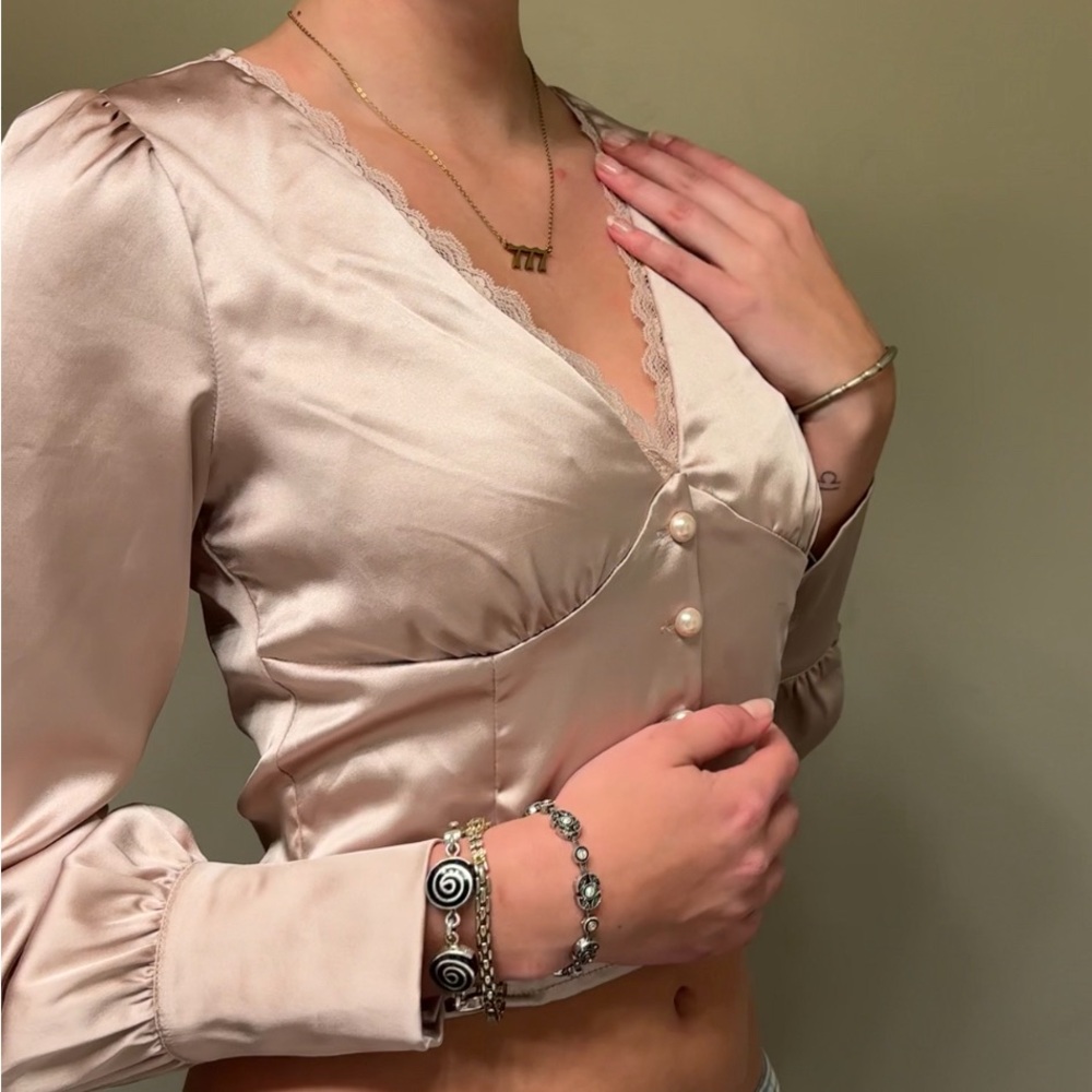 Silky rose button-up top